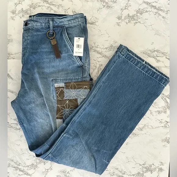 PRPS Indigo Miyagi Patchwork Cargo Denim Jeans Noir Bruised Never Broken Size 38